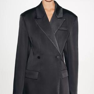 Zara Black Satin Double-Breasted Blazer